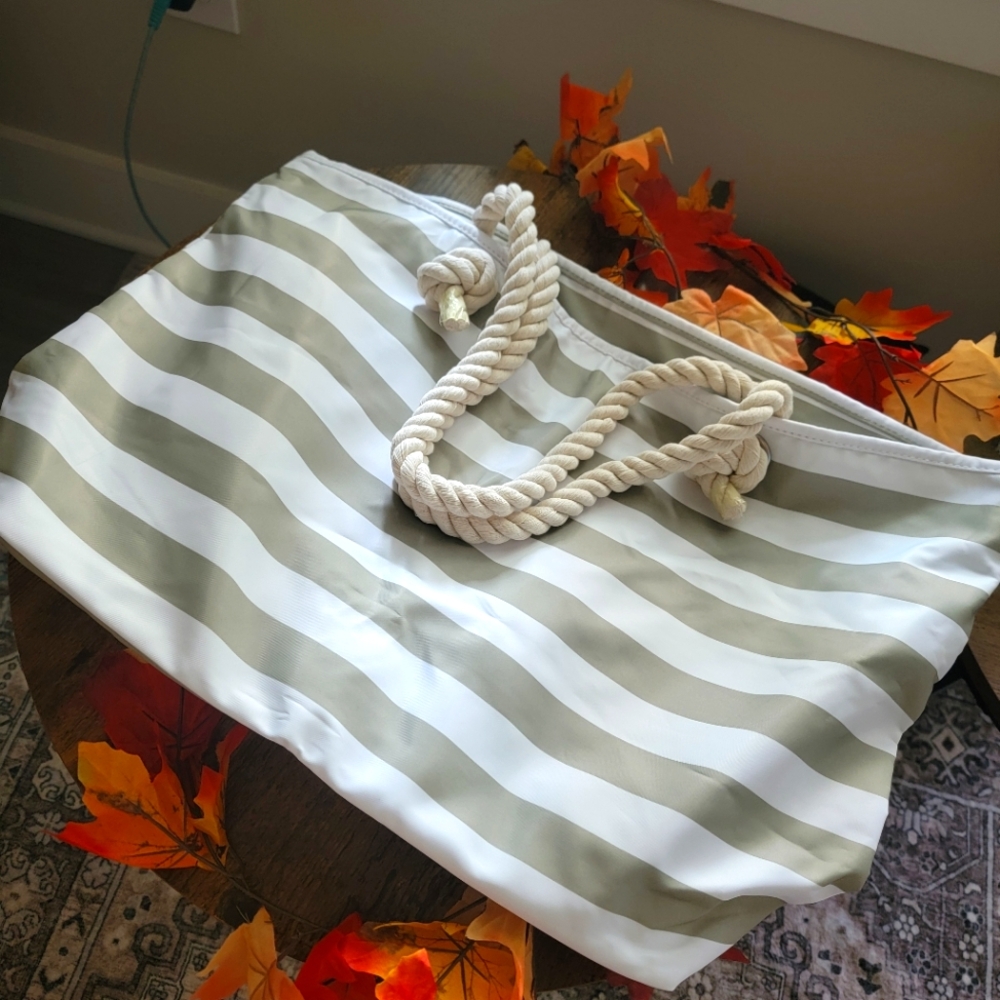 Large Striped Beach Tote Bag with Rope Handles
